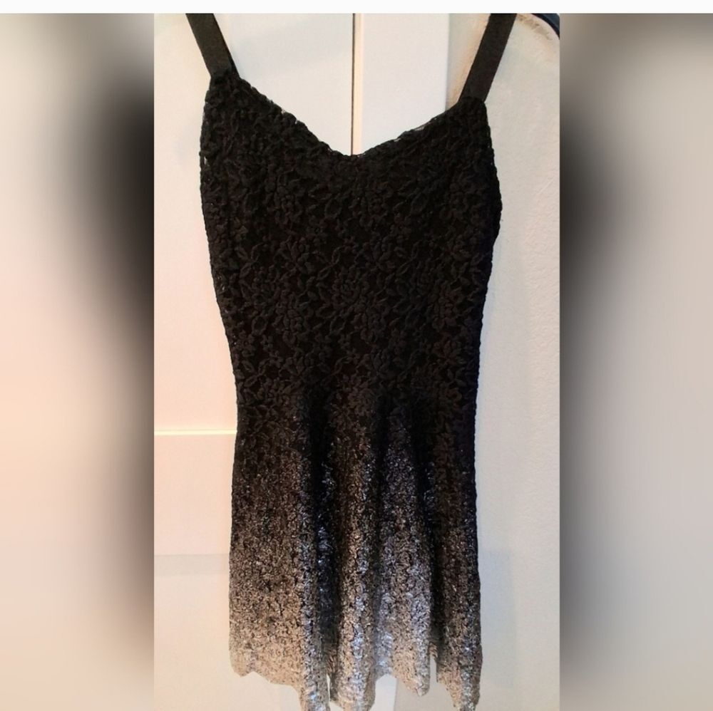 Free People Black Silver Ombre Metallic Brocade Knit Tank Mini Dress Size S - Picture 9 of 9